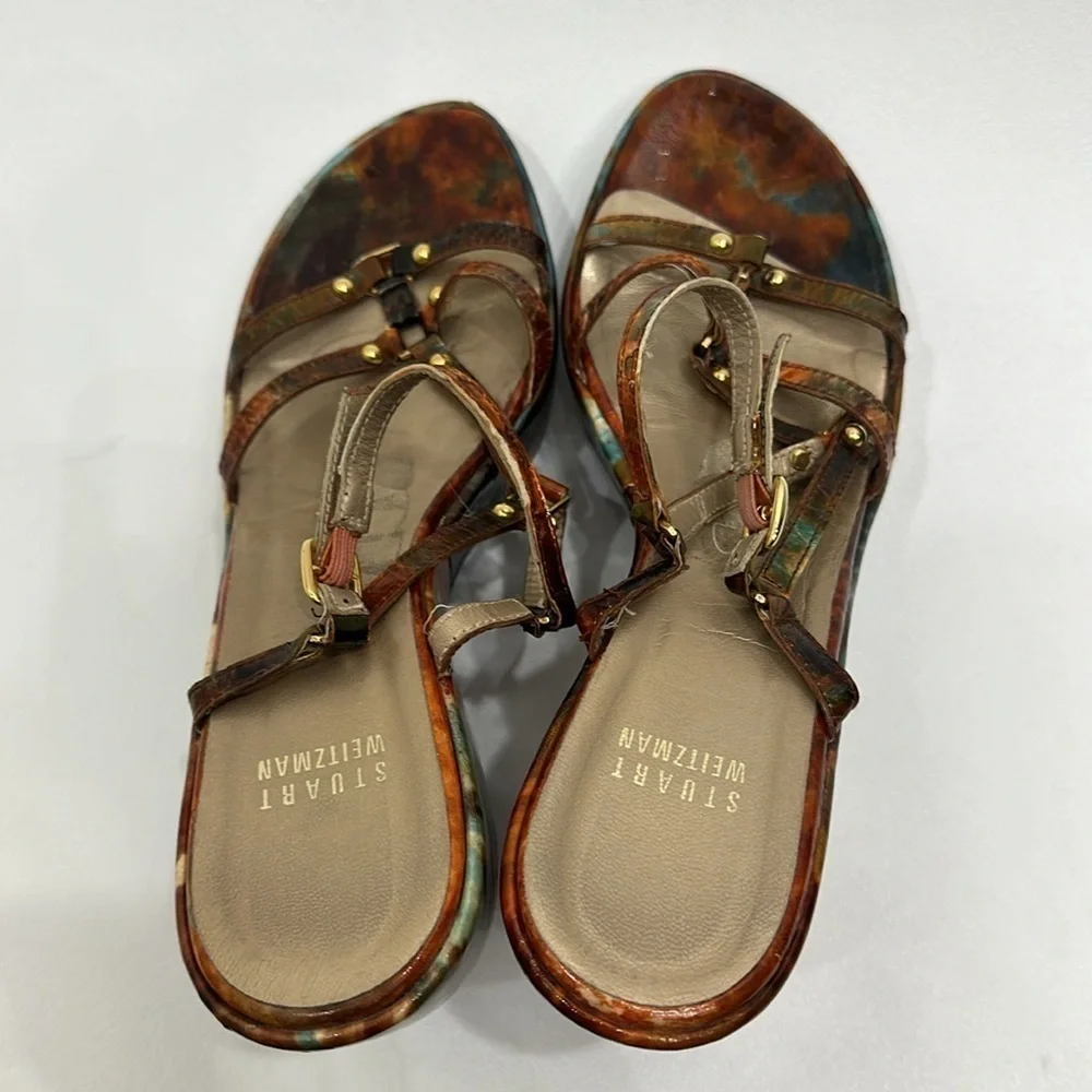 Stuart Weitzman Strappy wedge sandals orange and blue size 38